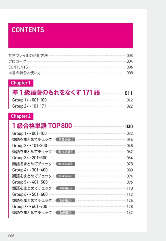 でる単語だけ大特訓 英検1級TOP800の目次