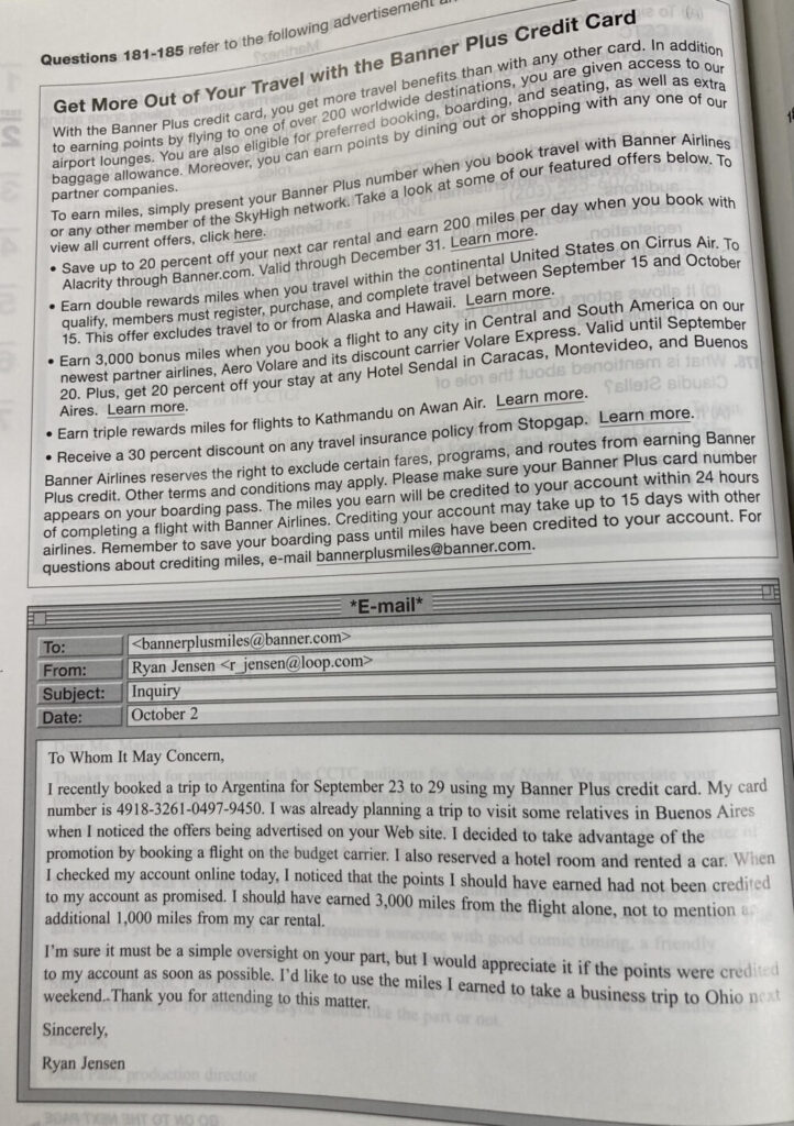 TOEIC L&Rテスト でる模試 リーディング700問の出題例